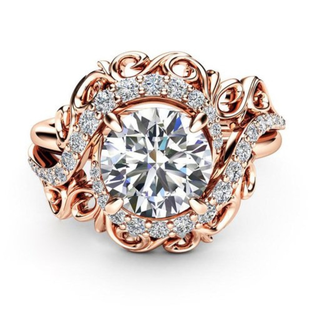 Silver Rose Gold Plated Cubic Zircon CZ Ring 9 New